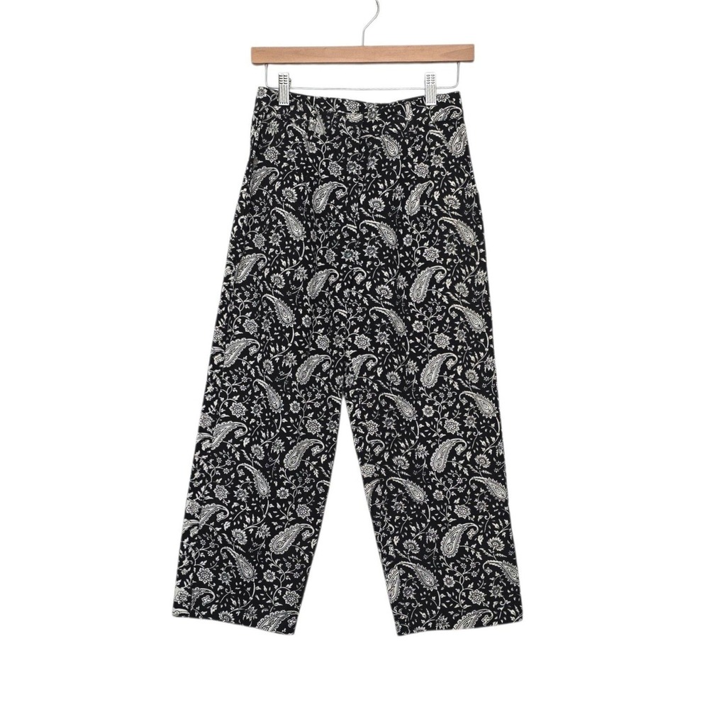Cleobella Black White Paisley Organic Cotton Wide Leg Cropped Pants Womens XS
